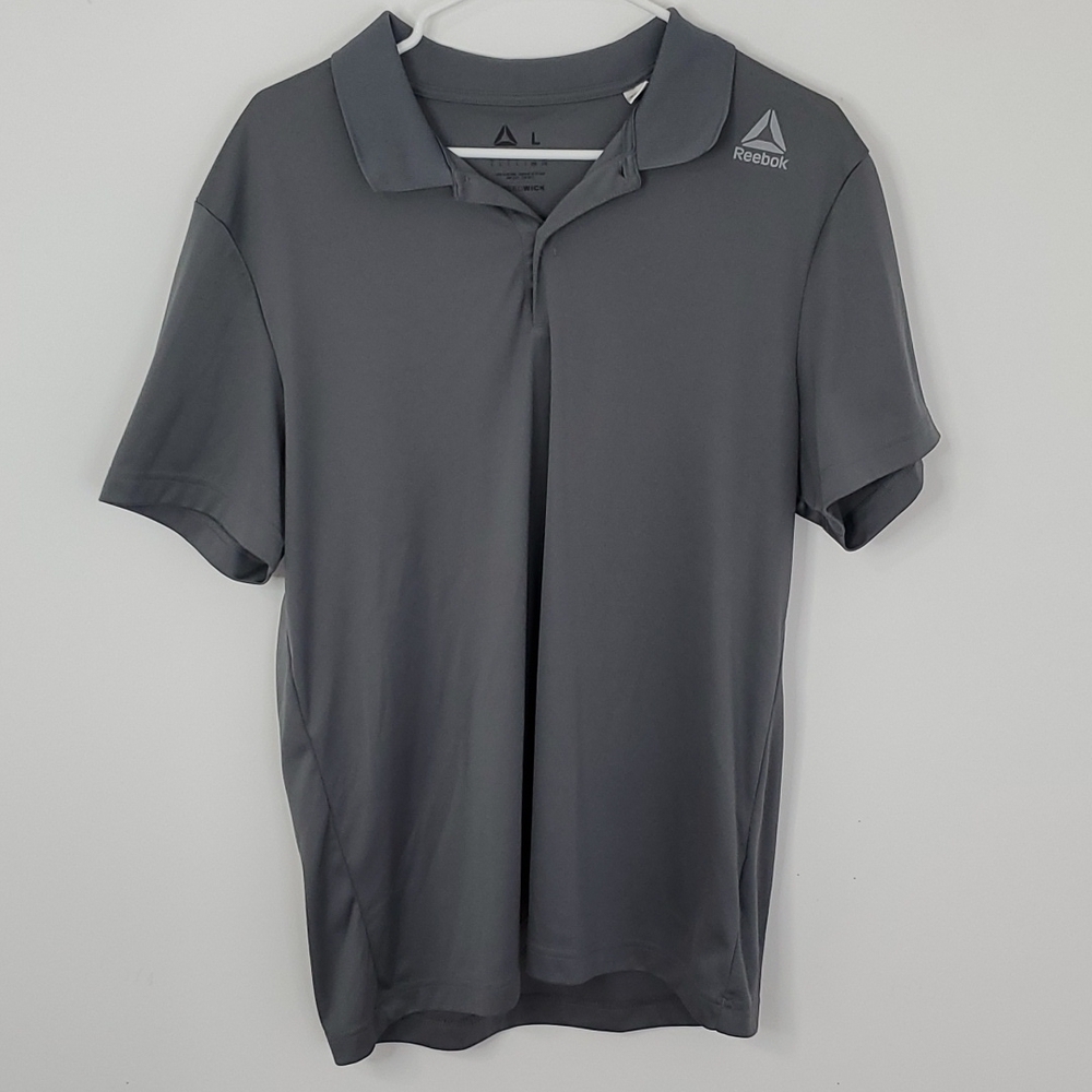Reebok large grey speedwick athletic short sleeve polo shirt